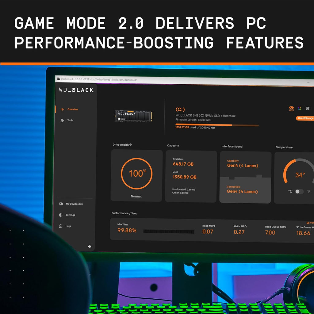 WD_BLACK SN850X 1To M.2 2280 PCIe Gen4 NVMe SSD pour le gaming jusqu'à 7300 Mo/s