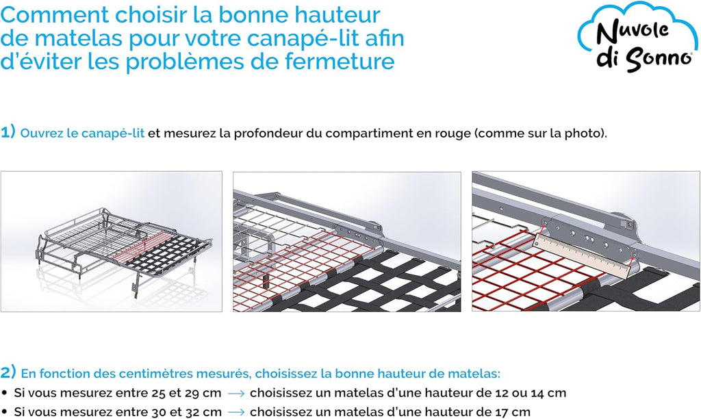 Nuvole di Sonno - Matelas Giove pour canapé lit à Rabat en Mousse d'eau H 14 Ergonomique, revêtement hypoallergénique fabriqué en Italie (H 14, 140 x 190)