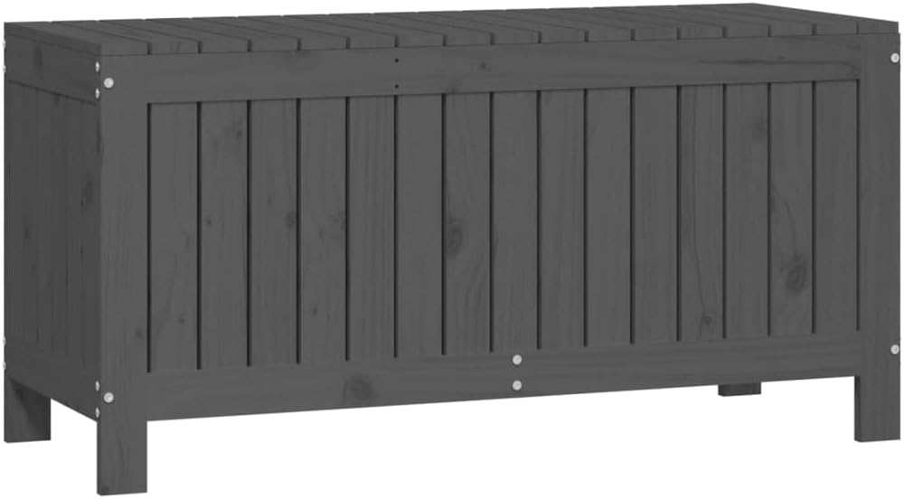 Canditree Coffre de Rangement Extérieur en Bois de Pin Massif, Coffre à Coussin Boîte de Rangement pour Jardin 108x42,5x54 cm (gris)
