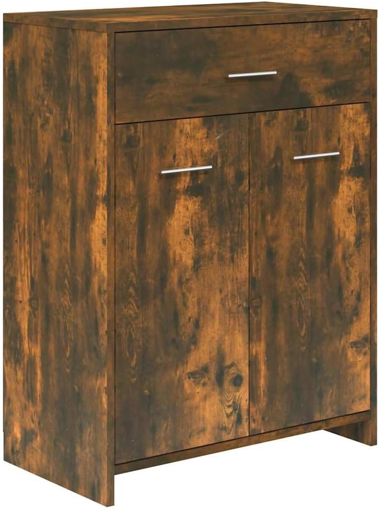 UJCHVHN Article-Meuble de salle de bain Chêne fumé 60 x 33 x 80 cm Bois d'ingénierie, Ensembles de meubles, Ensembles de meubles de salle de bain