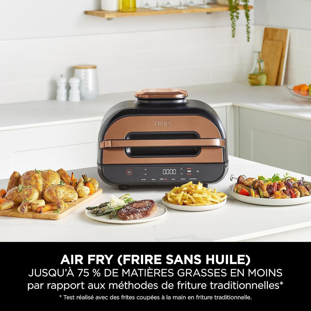 Ninja Foodi MAX Health Grill & Air Fryer, 6-en-1, Griller, Frire, Cuire, Rôtir et plus, 3,8L, Pièces Lavables au lave-vaisselle, Cuivre/Noir AG551EUCP