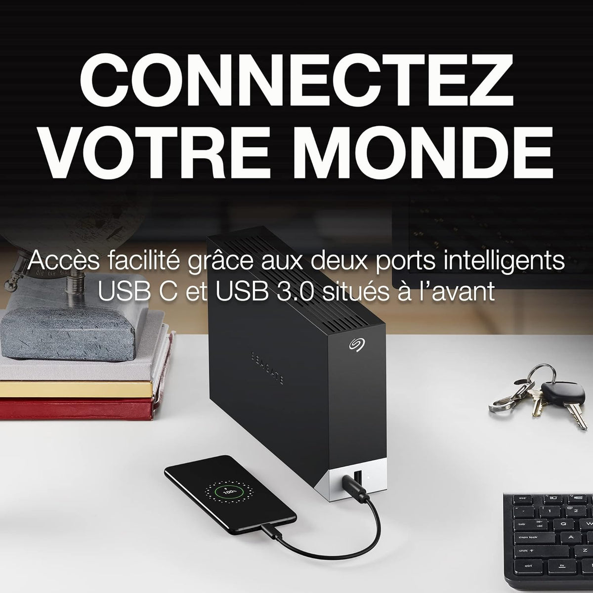 Seagate One Touch Hub 10To, Disque Dur Externe, USB 3.0, pour PC, ordinateur portable et Mac, Services Rescue (STLC10000400)