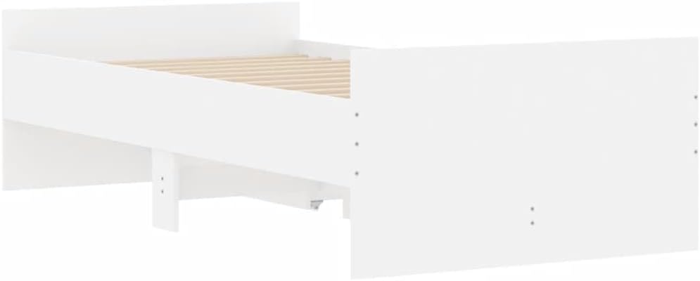 vidaXL Cadre de Lit avec Tiroirs, Lit Simple avec Sommier à Lattes, Lit Adulte de Chambre, Moderne, Blanc 90x190 cm Bois d'Ingénierie