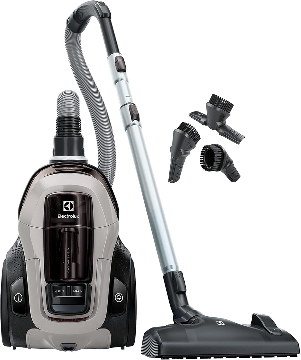 Electrolux Pure C9, Aspirateur Traineau sans Sac, Aspiration Puissante, 7 étapes de Filtration, Poignée Flexible avec Variateur de Flux d'air, Accessoires 3 en 1 Clipsés sur Poignée, PC91-4MG, Gris