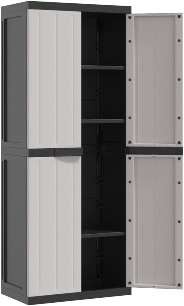 Homgoday Armoire de rangement d'extérieur en polypropylène gris et noir 65 x 37 x 165 cm