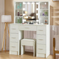 Buildonely Grande coiffeuse avec éclairage et tabouret, 100 x 40 x 140 cm, 3 températures de couleur et luminosité réglable, coiffeuse avec miroir, moderne, blanche 2 poignées