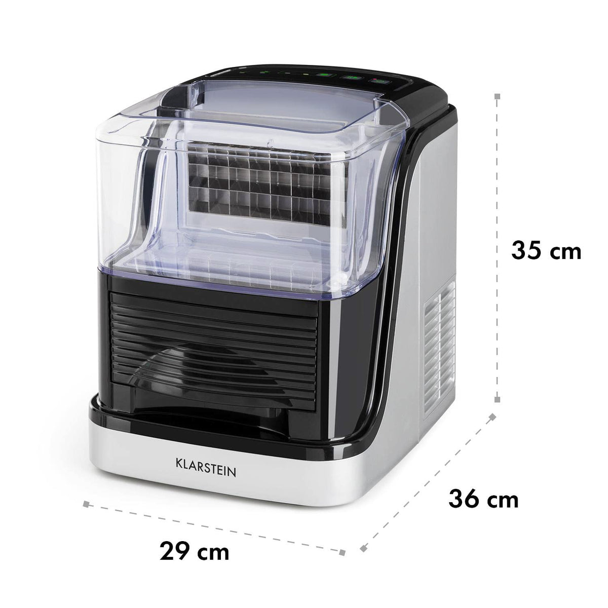 Machine à glaçons 15 kg/jour I Glaçons transparents I Réservoir d'eau amovible I 2 tailles au choix I 2,5 l I Bac à glaçons amovible Noir