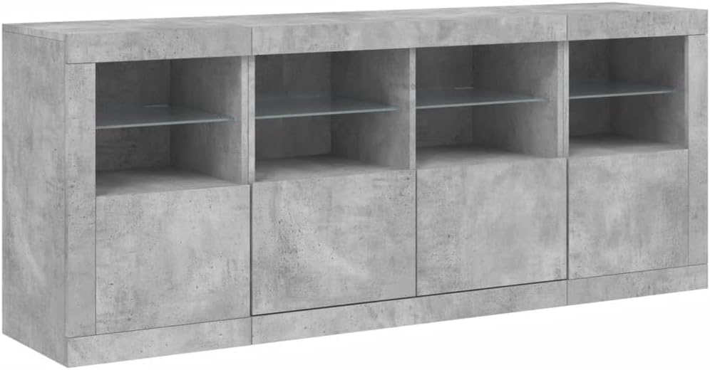 Buffet avec lumières LED gris béton 163x37x67 cm