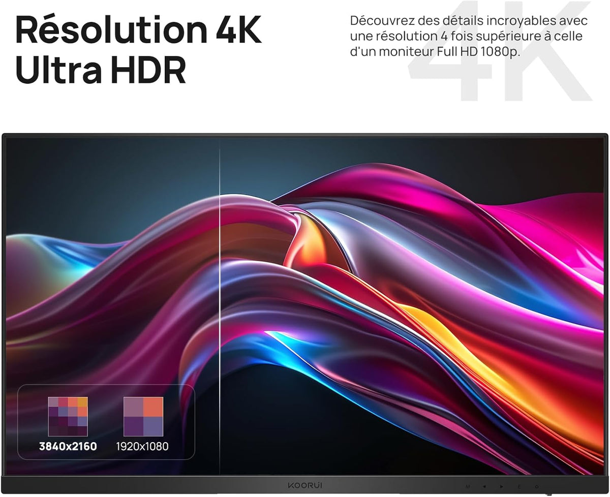 KOORUI N07 27 Pouces Écran PC, 4K Moniteur UHD(3840x2160), IPS 60Hz HDR10 Adaptive Sync, 2X HDMI 2.0 & DisplayPort 1.4, VESA 100x100mm, Soins des Yeux