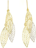 Lucchetta - Boucles d'oreilles en Or Blanc et Or Jaune 9 carats (375) avec Pendentif Feuilles - Bijoux pour Femme Élégants et Authentiques