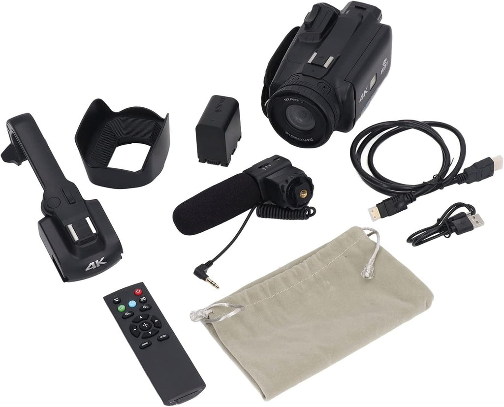 Denash Caméscope à Zoom Numérique 18x, Télécommande Anti-secousse 2,4 G, Transmission WiFi, Enregistreur Vidéo Numérique avec Pare- pour Voyage
