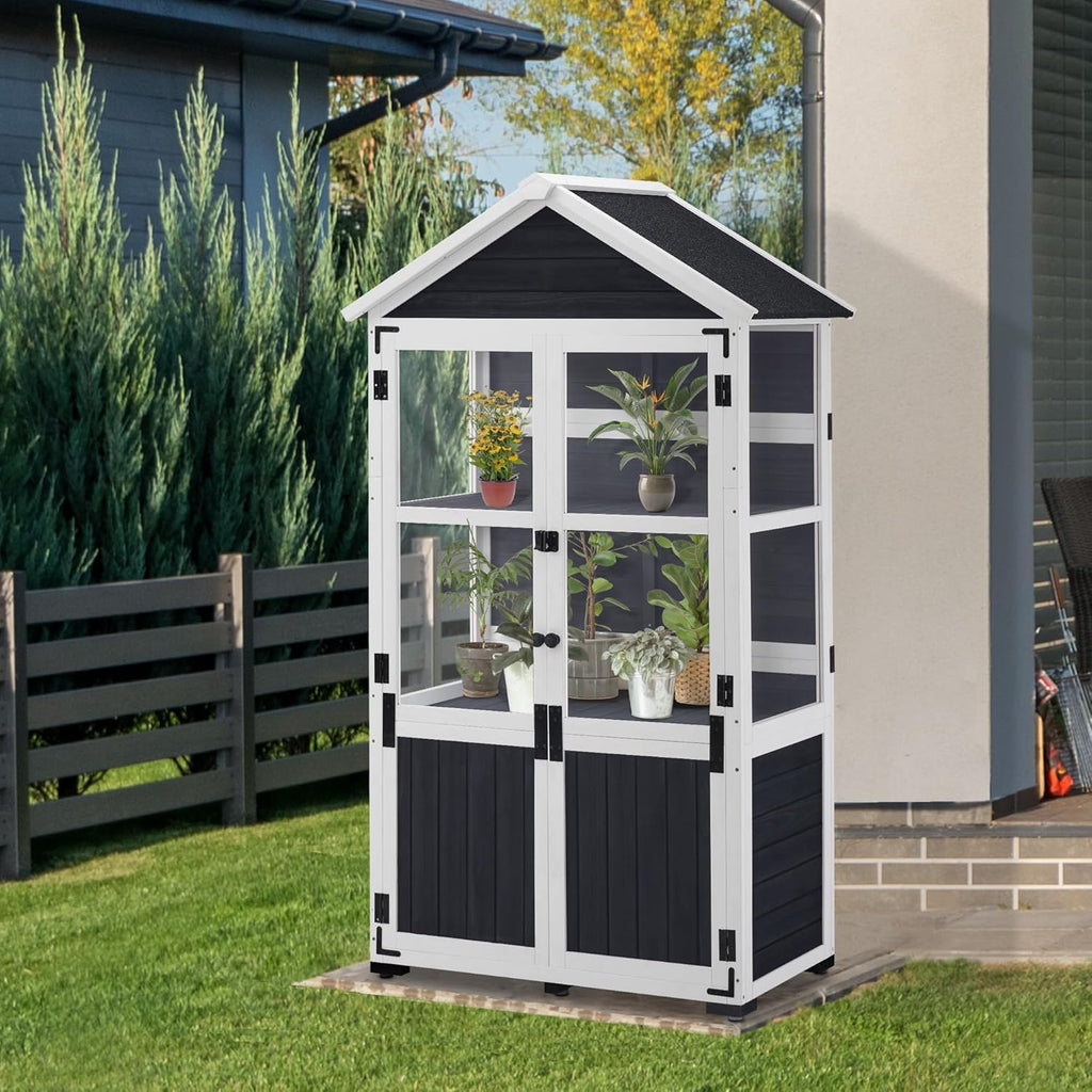 M MCombo Petit abri de Jardin en Bois - Résistant aux intempéries - Serre pour l'extérieur - Balcon - Terrasse - 100 x 53 x 178 cm - 0111 (Gris Anthracite)