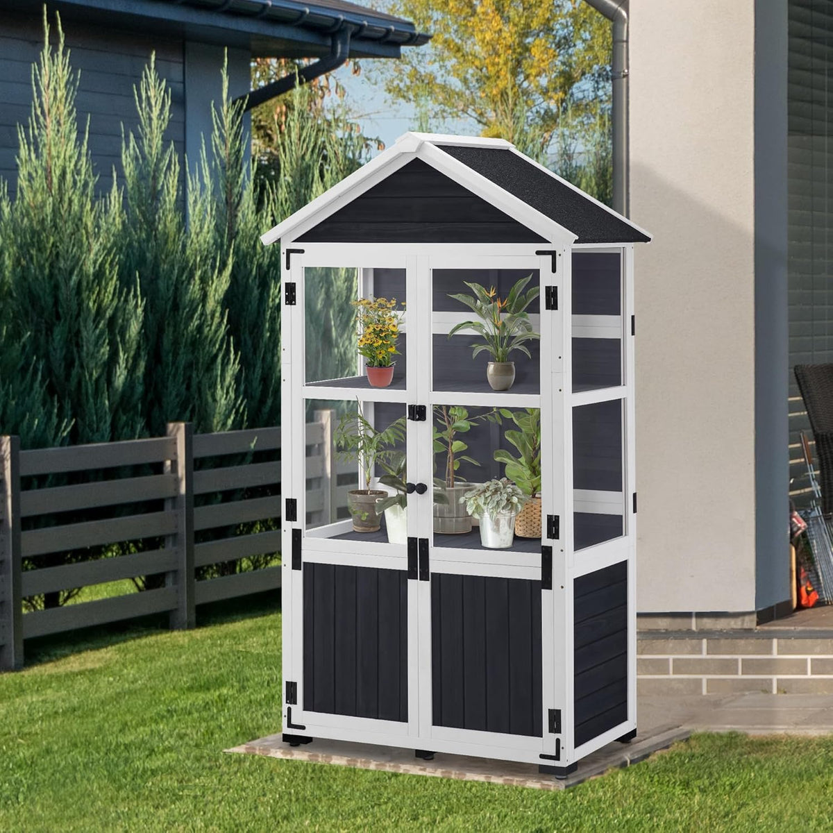 M MCombo Petit abri de Jardin en Bois - Résistant aux intempéries - Serre pour l'extérieur - Balcon - Terrasse - 100 x 53 x 178 cm - 0111 (Gris Anthracite)