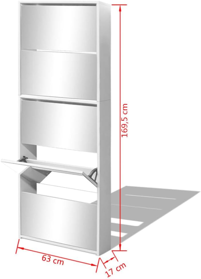 vidaXL Meuble à Chaussures 5 Étagères et Miroir, Meuble de Rangement, Organisateur de Chaussures Salon Salle de Séjour Intérieur, Blanc