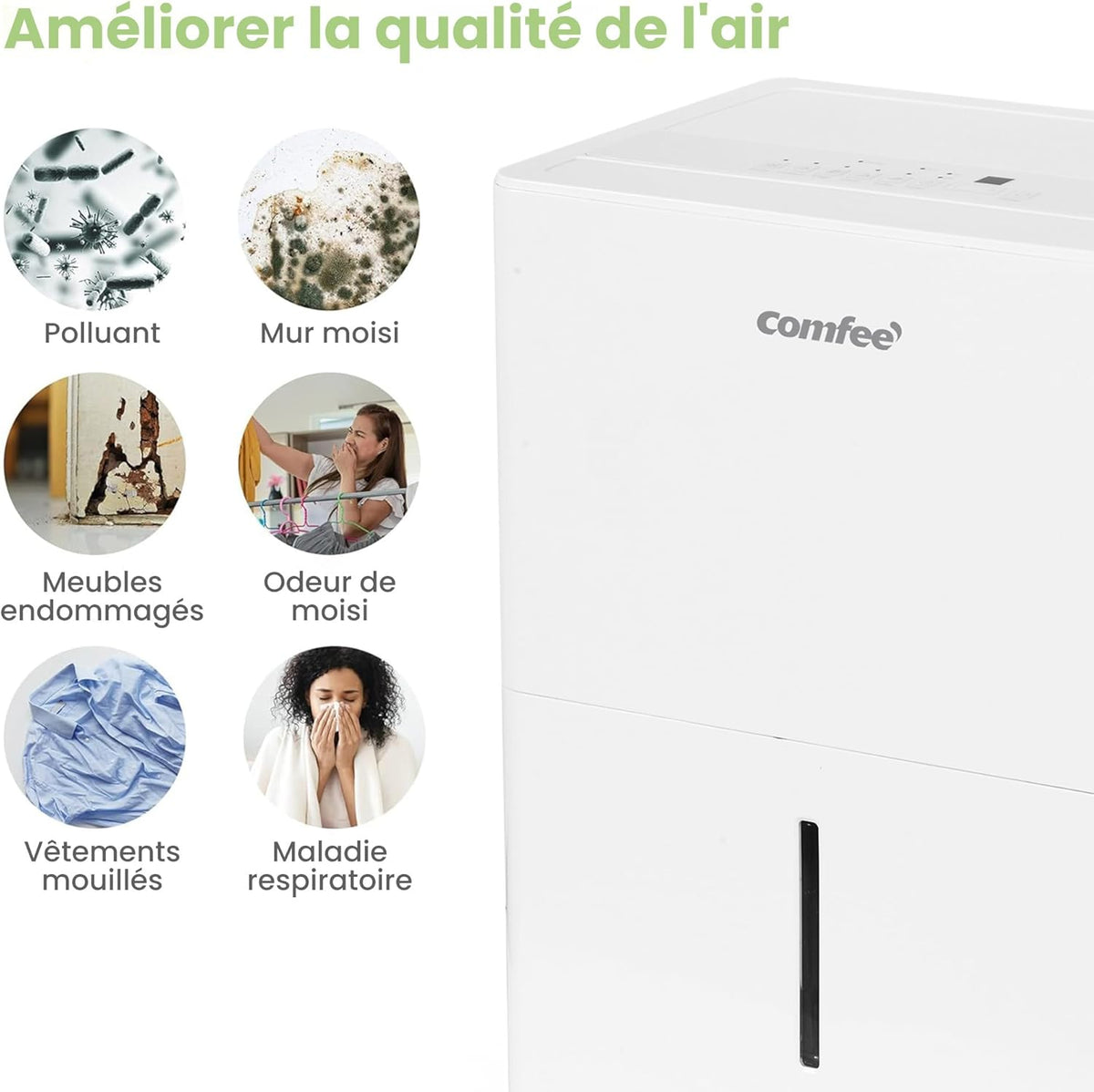 Déshumidificateur Puissant, Absorbe jusqu'à 50L/Jour, Sèche-linge, Mode confort, Grand Réservoir 6L, Minuterie 24H, Idéal pour grandes pièces de 101-116㎡, MDDPE-50DEN7, Cave, Sous-sol