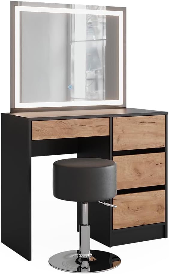 Vicco Coiffeuse Sherry, Anthracite, 90x75cm avec Miroir LED et Tabouret