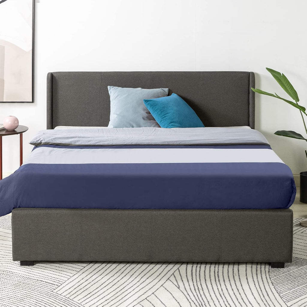 Zinus Maddon Lit Coffre 160x200 cm - Hauteur 31 cm - Système de Levage Hydraulique - Tête et Cadre de Lit Double en Bois tapissier - Gris foncé