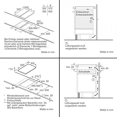 Plaque Induction 2 feux-Siemens EX375FXB1E - Plaque de cuisson Induction - Dimensions produit LxP en cm : 30.2 / 52