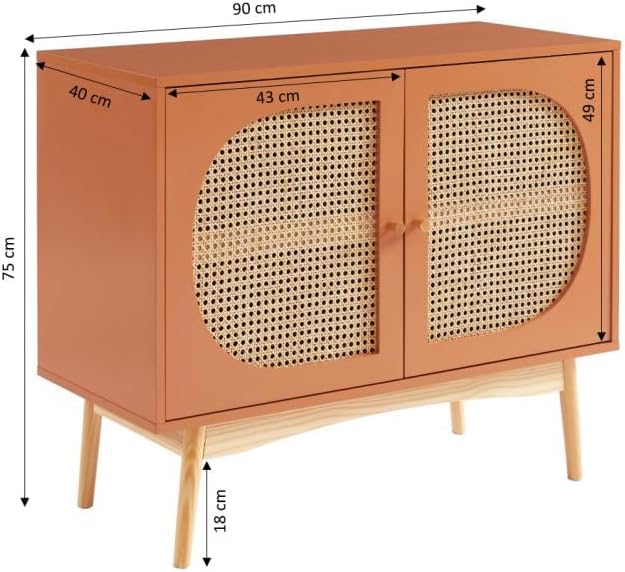BAÏTA Buffet SIXTINE Terracotta et cannage rotin 90cm