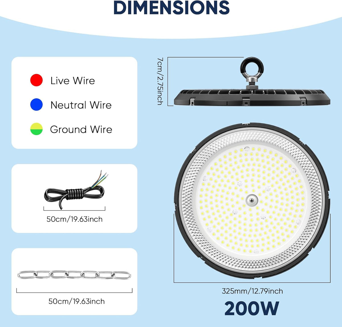 6 PC 200W UFO LED Lights Projecteur,Spot intérieur 30000lm 6000k Froid Blanc, LED High Bay Light ip65 imperméable