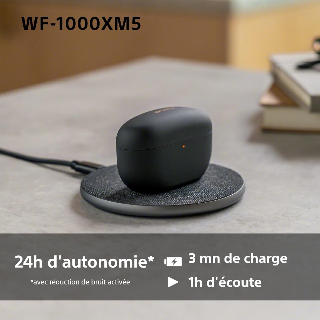 WF-1000XM5 écouteurs sans Fil à réduction de Bruit, Bluetooth, Intra-Auriculaires avec Micro, 36 Heures d'autonomie, Charge Rapide, IPX4, Compatible iOS et Android - Noir