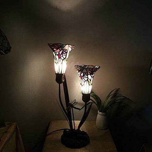 Bieye L30620 Lampe de table en vitrail style Tiffany avec fleurs de lys et libellule, 48,3 cm de haut