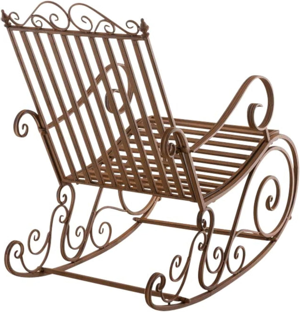CLP Lot De 2 Fauteuils A Bascule en Fer Forgé Smilla I Rocking-Chair D'Extérieur avec Dossier Haut Et Accoudoirs, Couleur:Marron