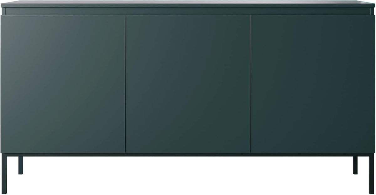 Selsey Commode Armoire 3 Portes 77 x 150 cm sur Pieds Dorés Meuble De Rangement pour Chambre À Coucher Vert Foncé Bemmi