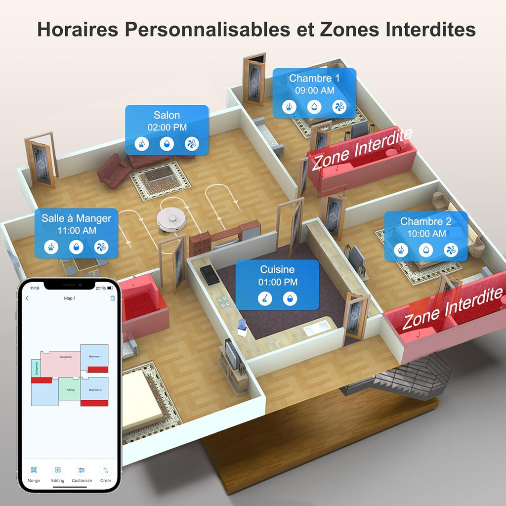 AIRROBO Robot Aspirateur Laveur avec Station, Navigation LiDAR avec Nettoyage Personnalisé, 3.5L Automatique Poussièr, Autonomie 180 Minutes, évitement d'obstacles, WiFi/App Contrôle