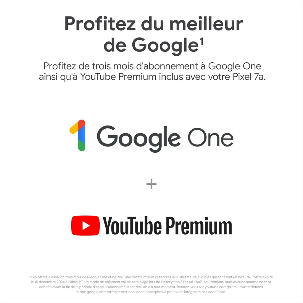 Google Pixel 7a et chargeur – Smartphone Android 5G débloqué avec objectif grand angle et 24 heures d'autonomie – Neige