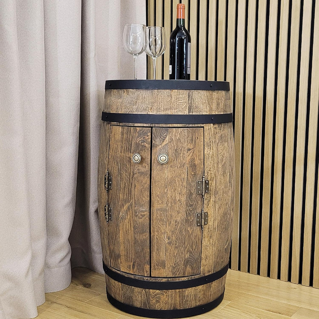 weeco Tonneau en Bois avec LED RGB et Deux Étagères – Mini Bar avec Portes – Couleur Wenge, Brun Foncé – Dimensions 80x50cm