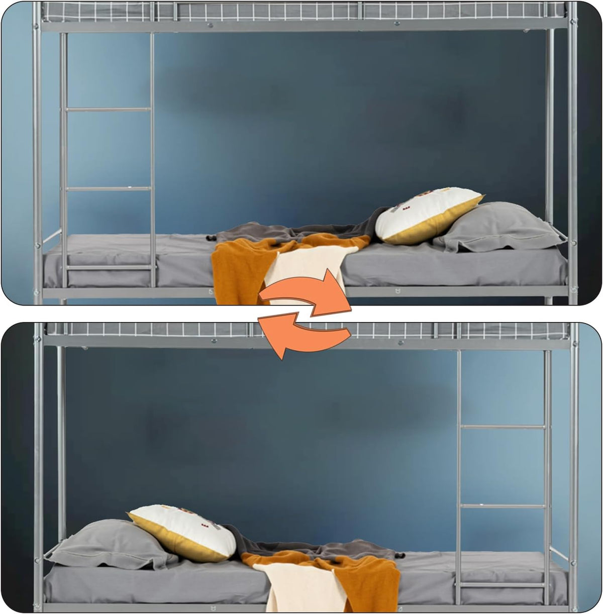 Meuble Cosy Lit superposé 2 Personnes Cadre de Lits 90x190cm en métal pour Enfant Chambre à Coucher Maison, Gris