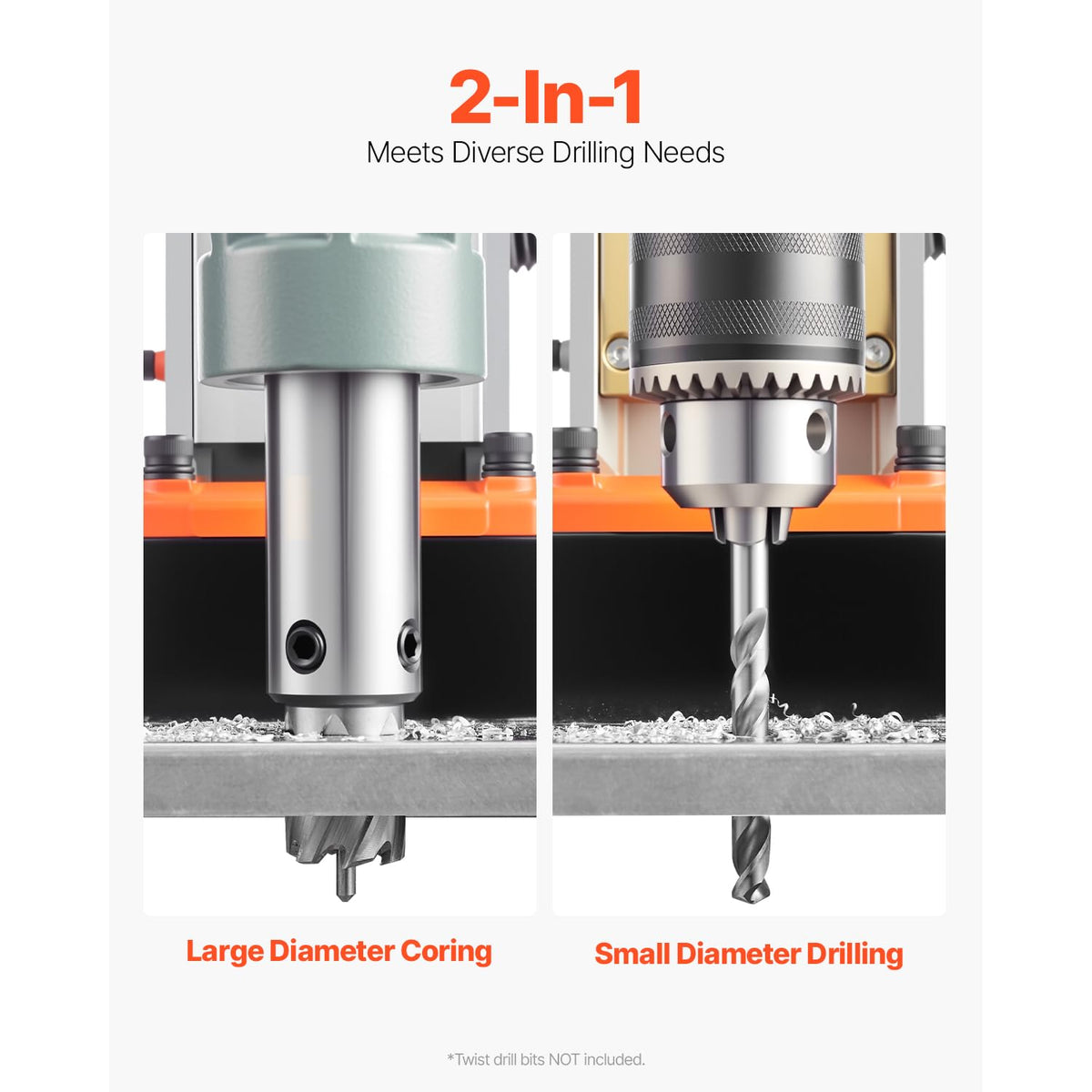 VEVOR Perceuse Magnétique Diamètre 50 mm Profondeur 50 mm Carotteuse à Diamant 1550 W 13000 N 500 tr/min Perceuse à Colonne Trou Net pour Rénovation Maison Construction de Navire Chemin de Fer Pont