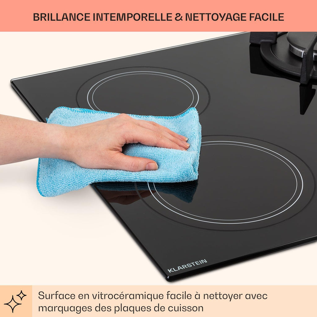 Klarstein Plaque de Cuisson Mixte 4 Feux, Vitrocéramique et Gaz, Acier Inoxydable, 6.4kW