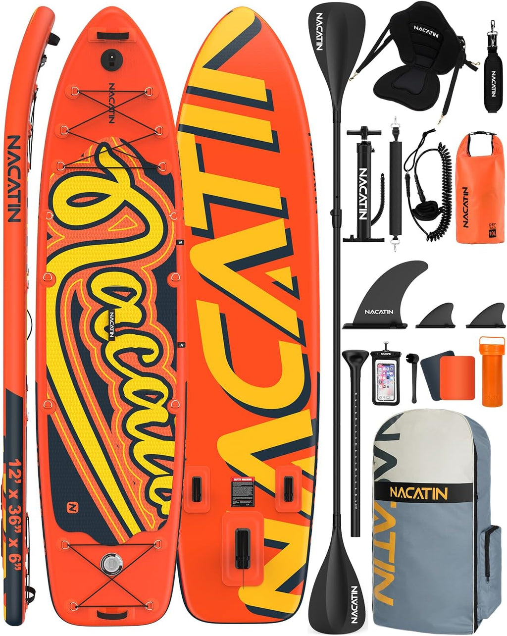 Planche de paddle familiale gonflable de 30,5 cm avec kit de conversion en kayak, kit complet de paddle pour adultes, avec pagaie simple/double, siège de kayak et autres accessoires