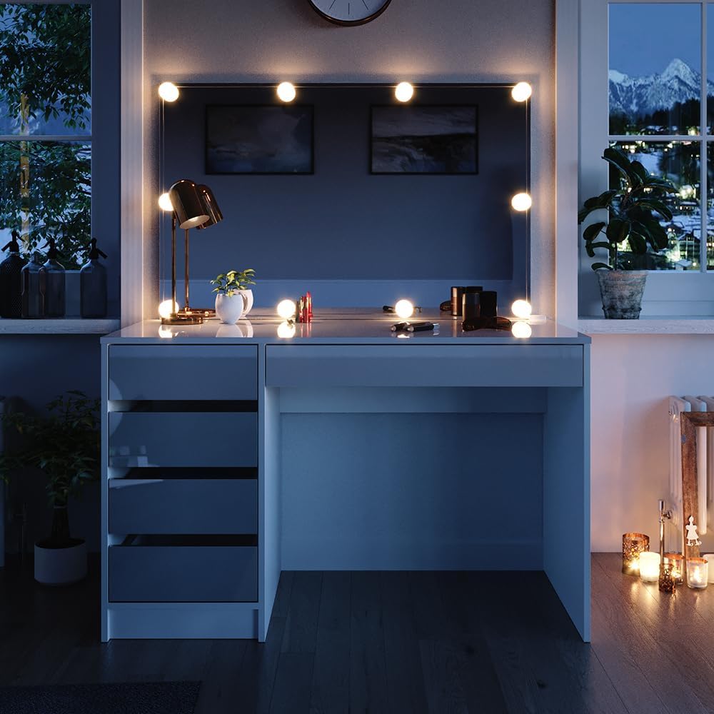 Vicco Coiffeuse Sherry, Blanc, 120 cm avec éclairage LED