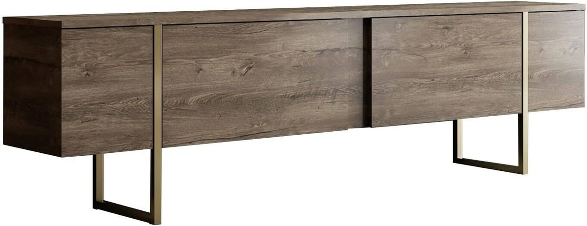 Dmora - Meuble TV Centaurus, Buffet de Salon, Armoire Basse pour TV, Base Murale de Rangement, 180x30h50 cm, Noyer et Or