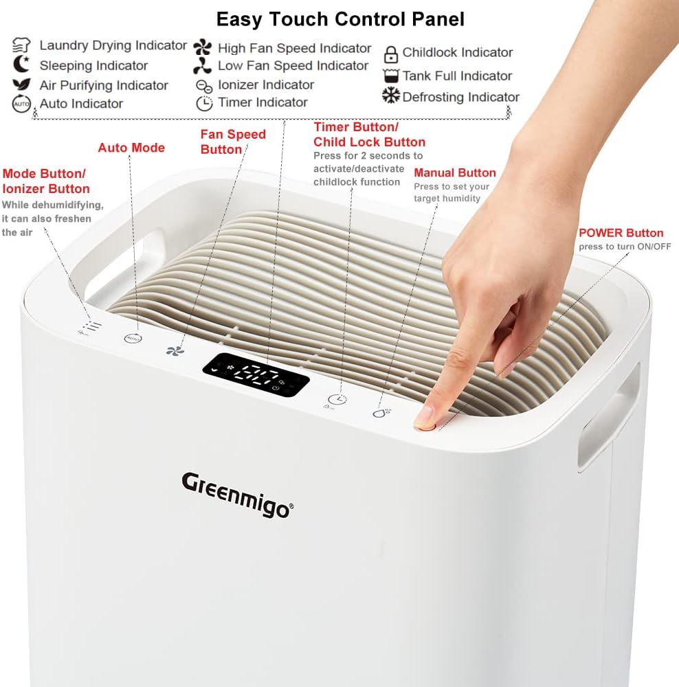 Déshumidificateur avec Ioniseur 20L/jour pour pièce jusqu'à 65m²,Filtre HEPA,Sèchage du Linge,Minuterie,Réservoir de 4.5L,Purificateur d'air Silencieux pour Maison,Cuisine,Bureau(ALPHA-Q20)
