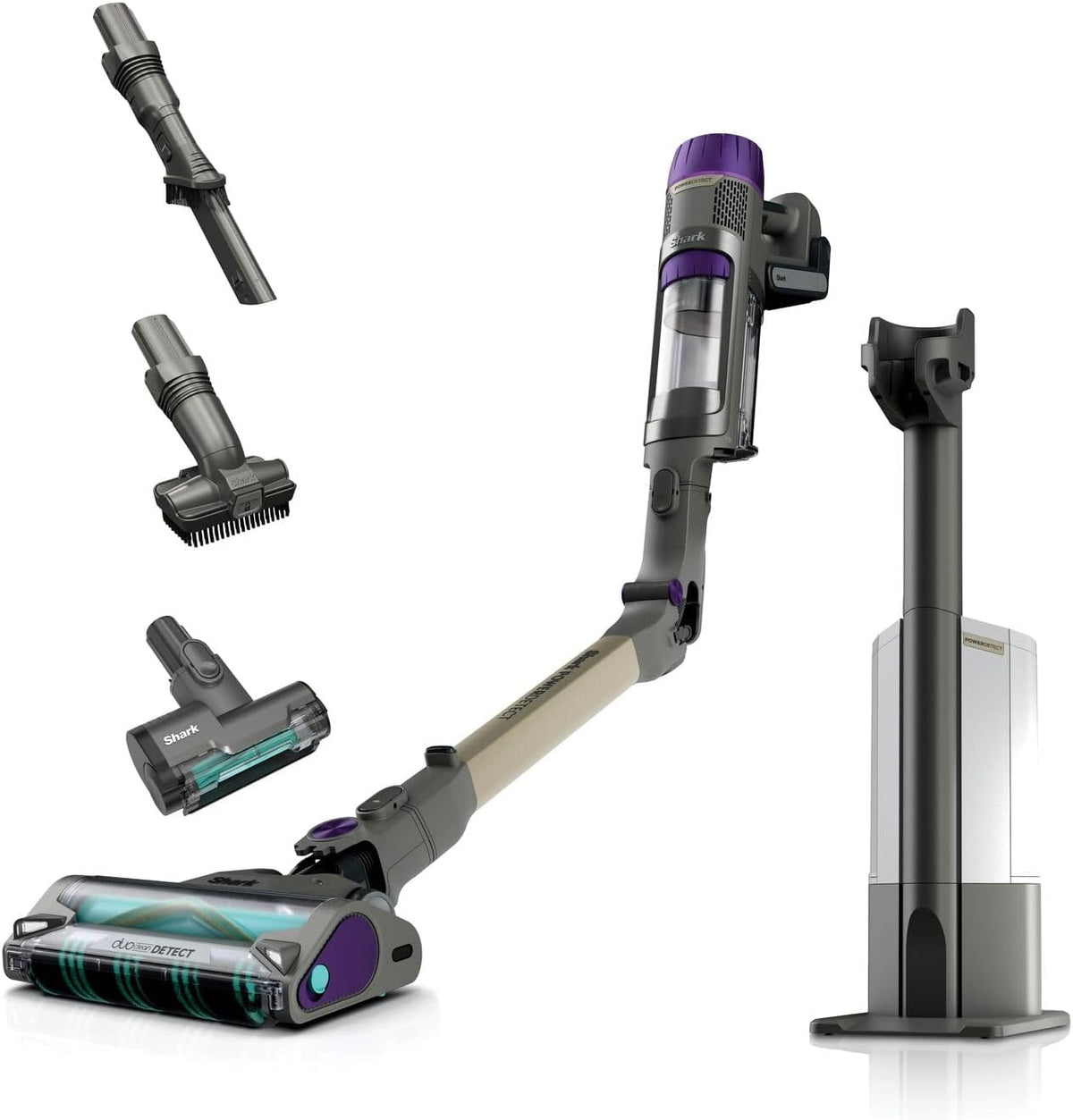 Shark aspirateur sans fil PowerDetect Clean et Empty, DuoClean Detect, Reverse Clean, base auto-vidante 2 l, Anti-Hair Wrap Plus, autonomie 70 min, léger, animaux ou multisurface, Gris IP3251EUT