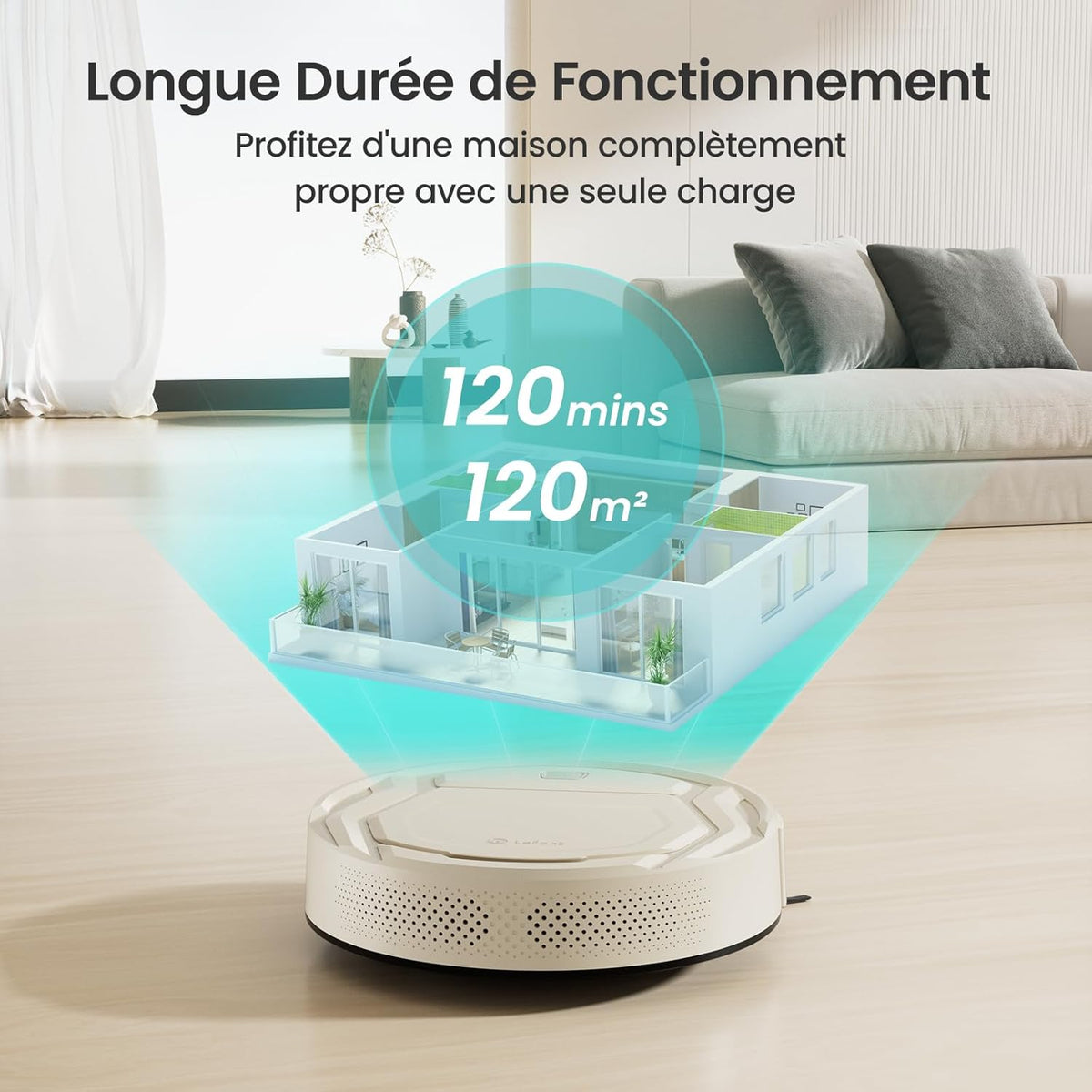 Lefant Aspirateur Robot Mince 2200Pa, Silencieux 55dB, Connecté avec WiFi/Bluetooth/Alexa/App, 120min d'Autonomie, Auto-Charge, Idéal pour Poils d'animaux Sols Durs, M210P Champagne