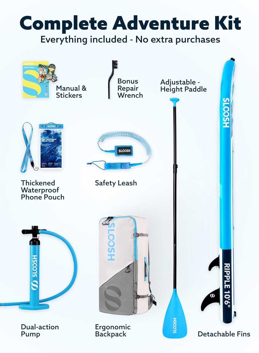SLOOSH Planche de Paddle Gonflable,10'6" Stand-Up Paddle avec Accessoires Premium,Pont en EVA Antidérapant,Sac de Transport Ultra-Léger avec Pompe,Ripple Sup pour Jeunes & Adultes