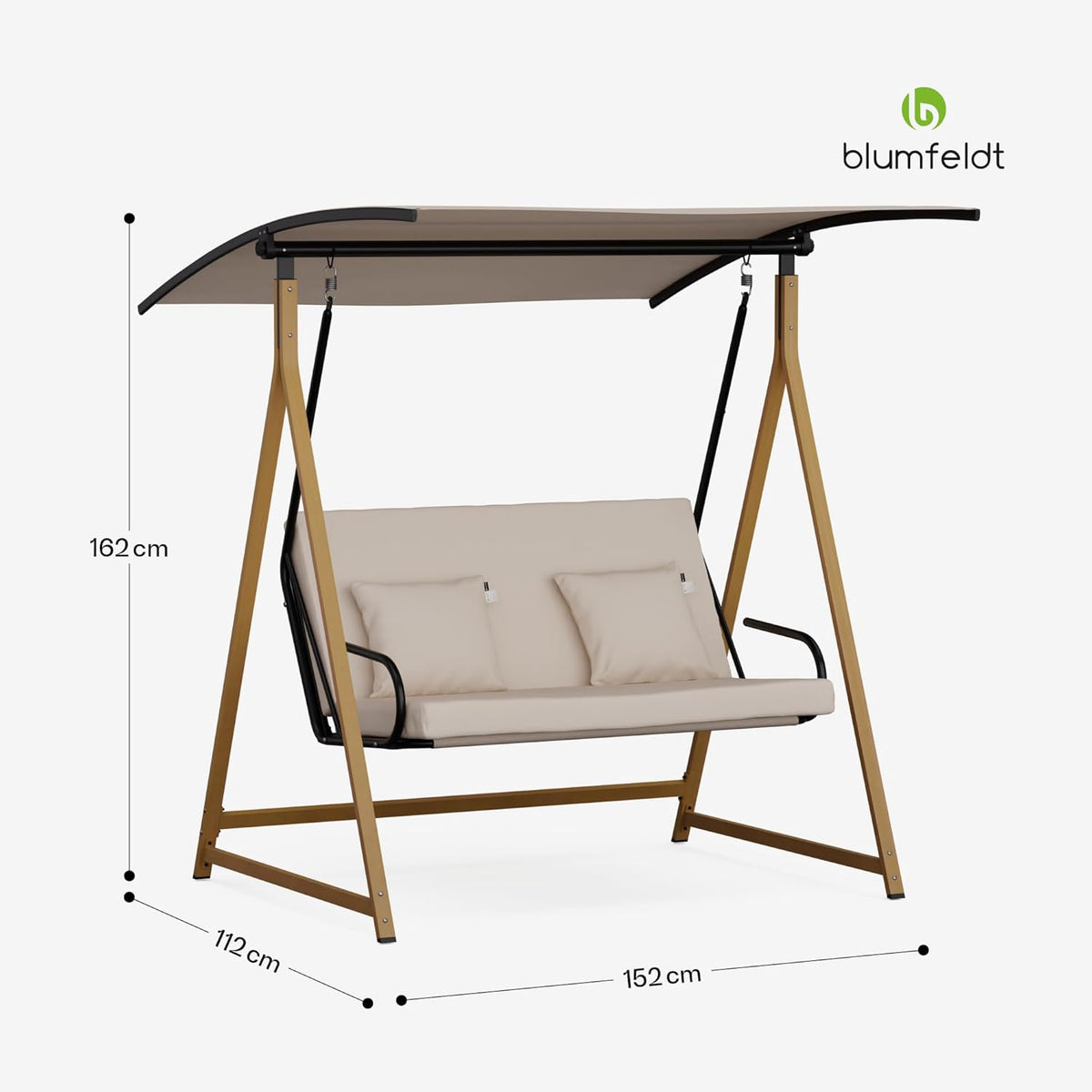 blumfeldt ZenGrove Balancelle Jardin - 2 Places Extérieur avec Toit Réglables, Cadre Acier 160kg, Coussin Épais, Résistant Intempéries