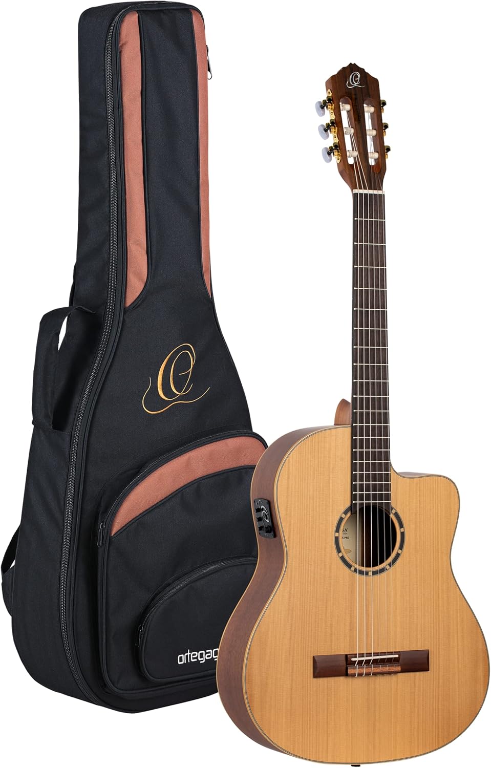 Ortega Guitars Guitare Classique Électro-Acoustique - 4/4, Slim Neck - Family Series Pro - Housse Incluse - Cèdre Rouge Canadien Massif / Acajou, Naturel RCE131SN