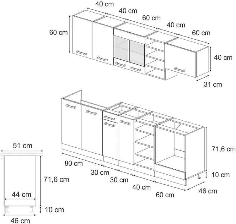 Vicco Cuisine R-Line, Gris Noble/chêne doré, 240cm, PT Marbre