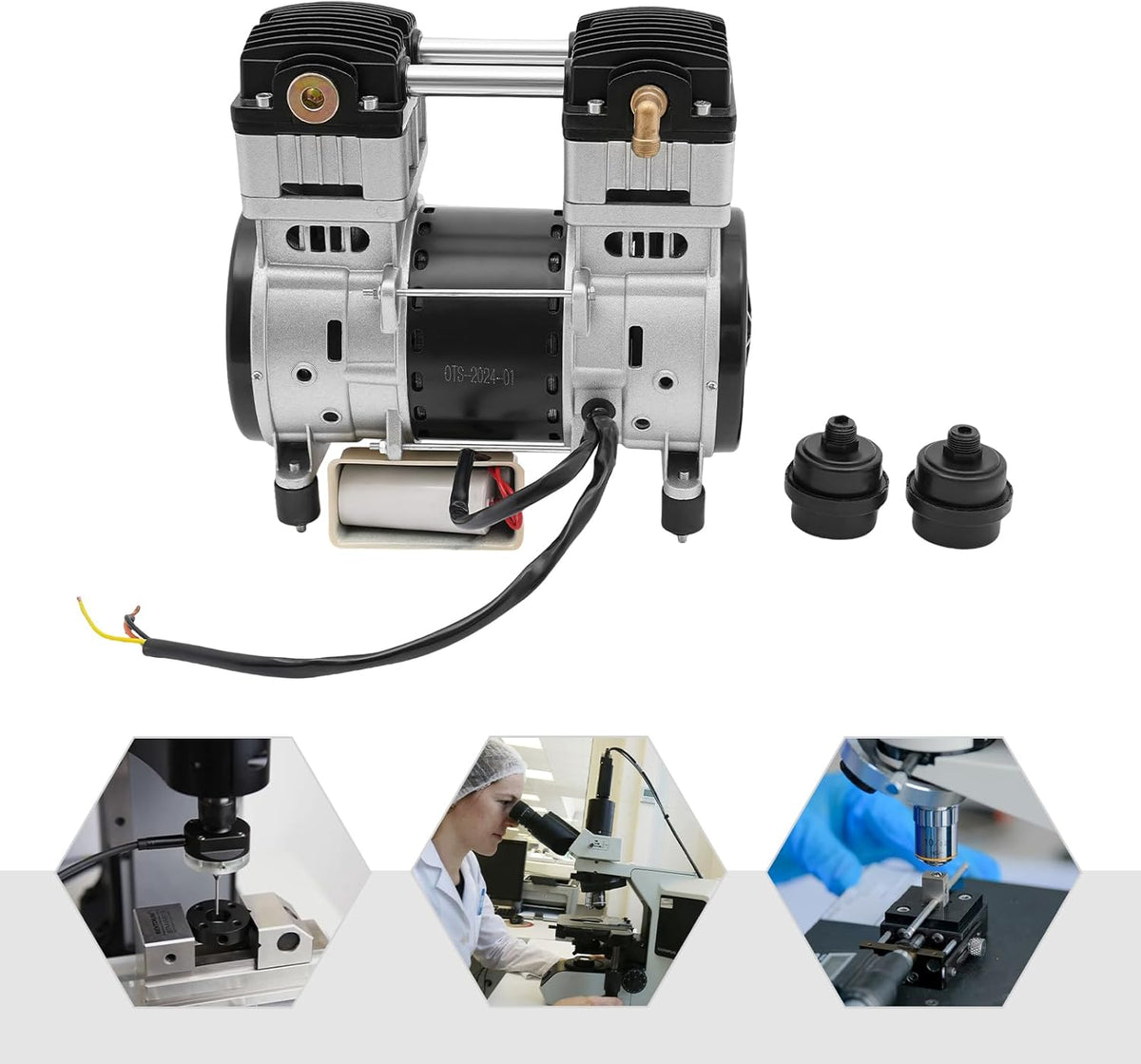 Compresseur d'air 1500 W Tête de pompe avec 2 silencieux 1380 tr/min Moteur en cuivre pur pour usines, maisons et réparation automobile