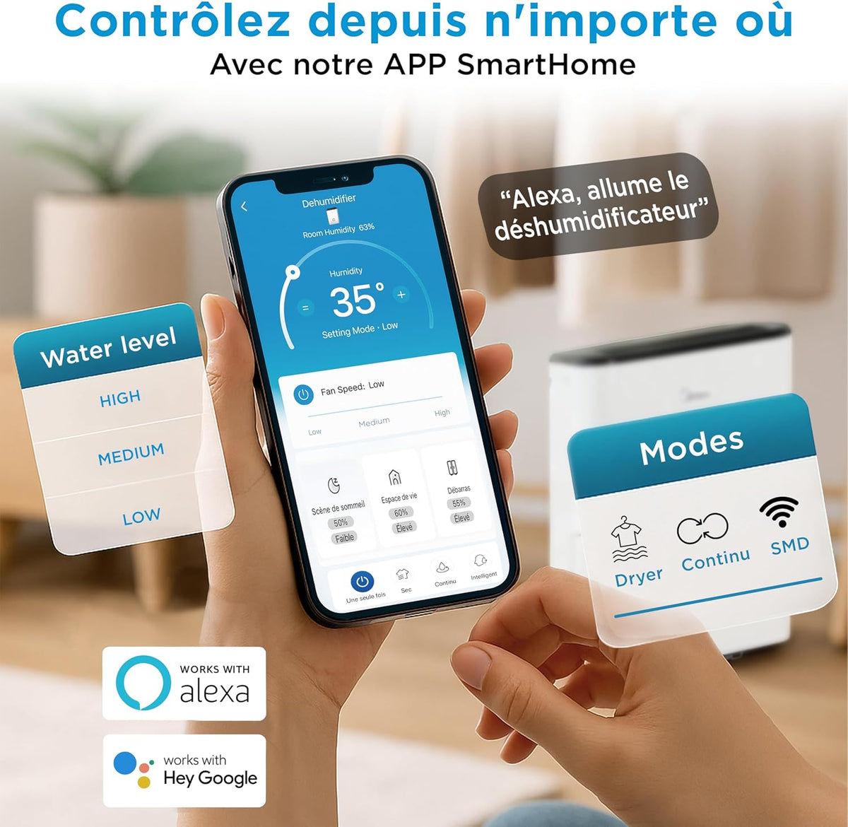 MIDEA Déshumidificateur d air Anti Moisissure 20L - WIFI/APP, Purification electrique, Adsorbeur d'humidité auto, Mode Séchage du Linge & Anti-Condensation - Dehumidifier Idéal pour 50m²