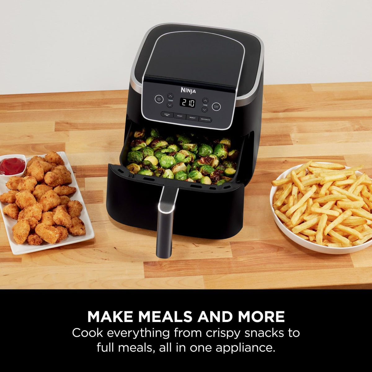 Ninja PRO 4.7L Friteuse à air 4 en 1, tiroir simple, friture à l'air, cuisson rôtie, chauffage, séchage, composants antiadhésifs lavables au lave-vaisselle, noir, AF140EU