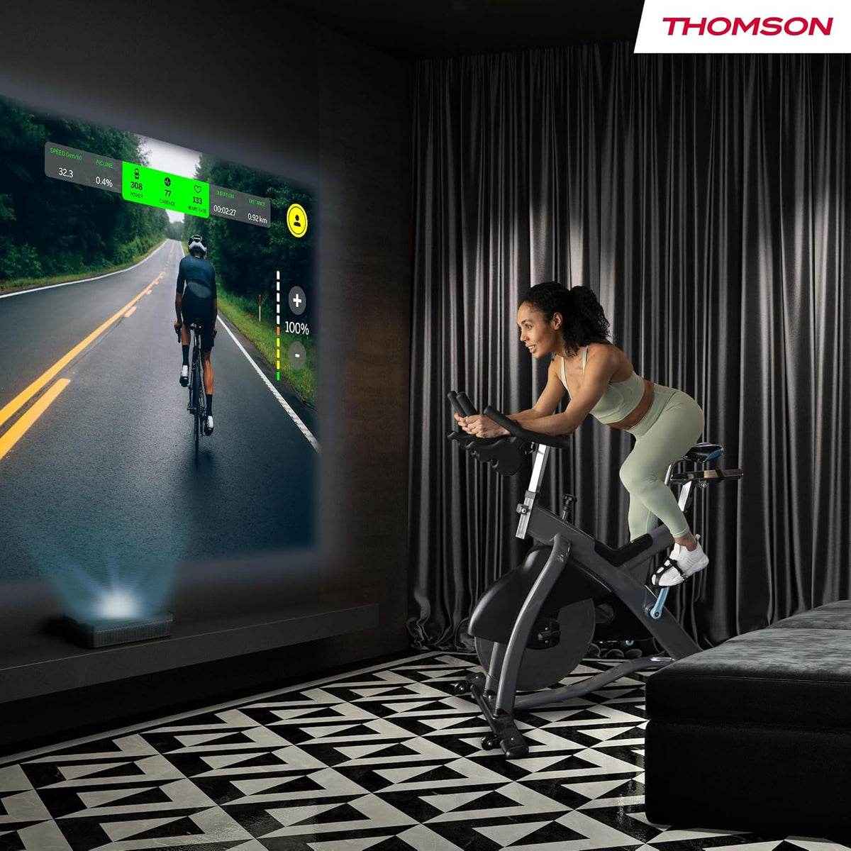 Thomson Sirius PG55B Projecteur Laser Intelligent Portable avec Google TV, Batterie Intégrée, Ultra Courte Focale, 600 Lumens ANSI, HDR10+, Dolby Audio, Mise au Point Automatique, WiFi, Bluetooth–Noir