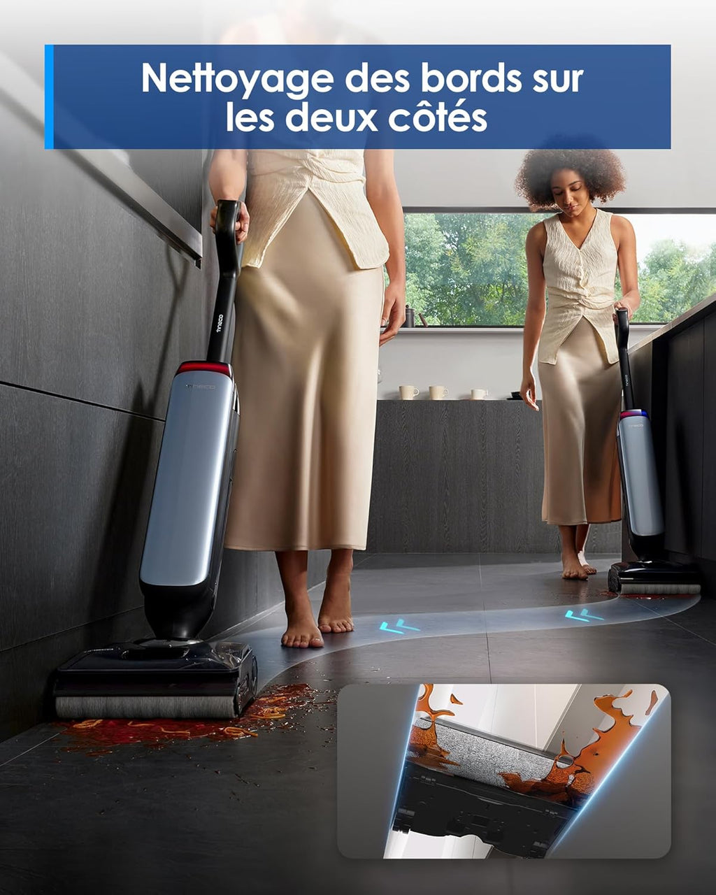 Tineco Floor One S9 Artist Aspirateur Laveur, 22 kPa d'aspiration, 360° SmoothDrive, Design Anti-emmêlement, 50 Min d'autonomie, Nettoyage des Bords des 2 côtés, s'aplatit à 180°, Flashdry à 85°C
