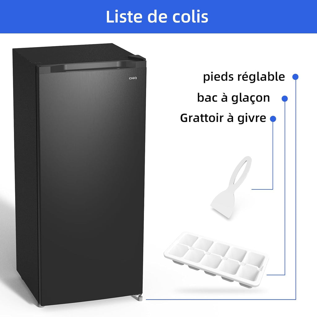 CHiQ Congélateur armoire avec une capacité de 145L, Congélation rapide, Thermostat réglable, Silencieux, Porte réversible, Noir, Classe énergétique E